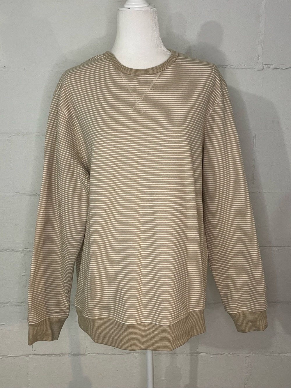 Men's Beige Striped Crewneck Sweater